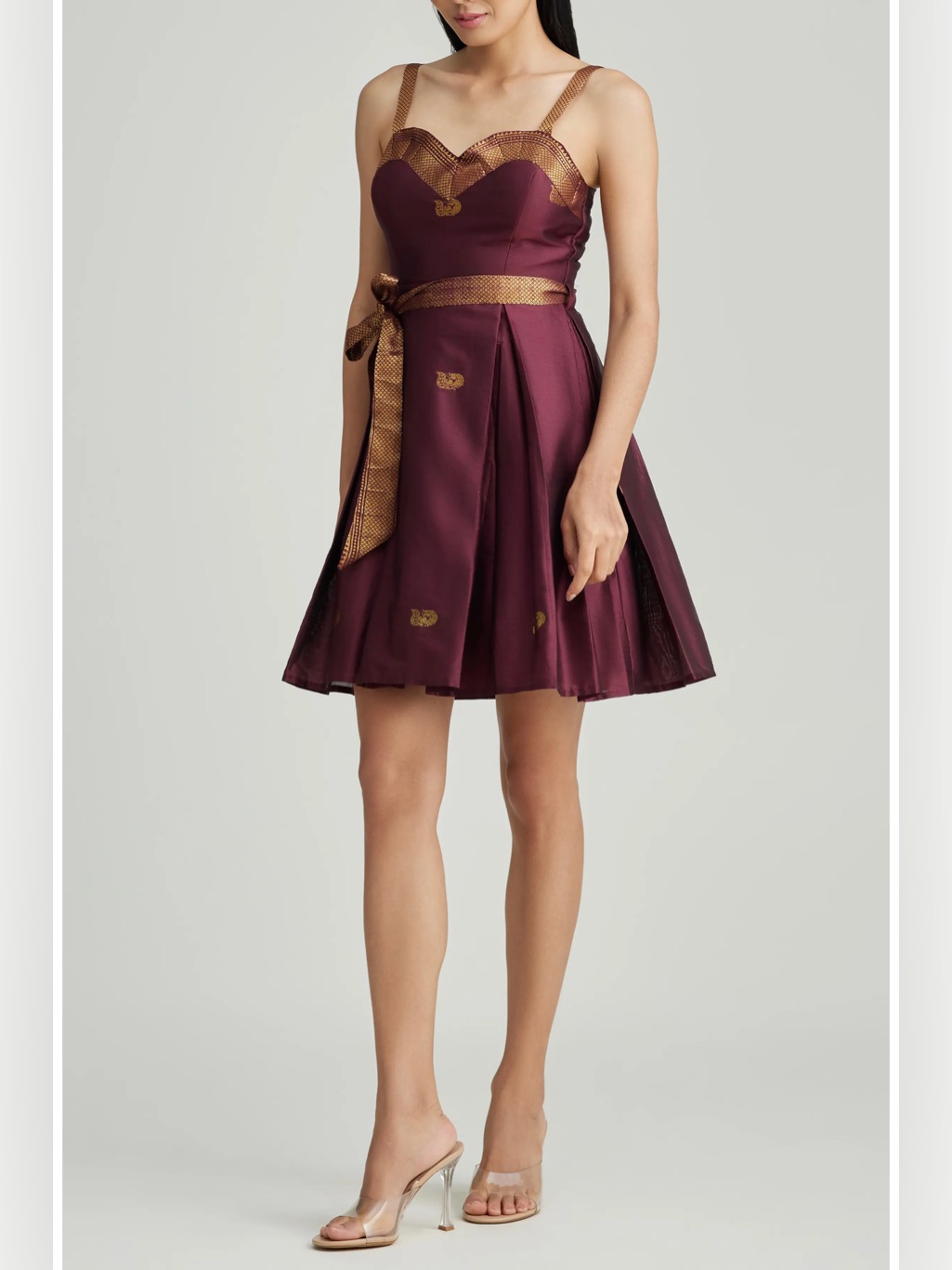 Nwot- Gianna Fit & Flare Silk Dress Holichic, Maroon & Gold, Size Xl — image 3 of 8